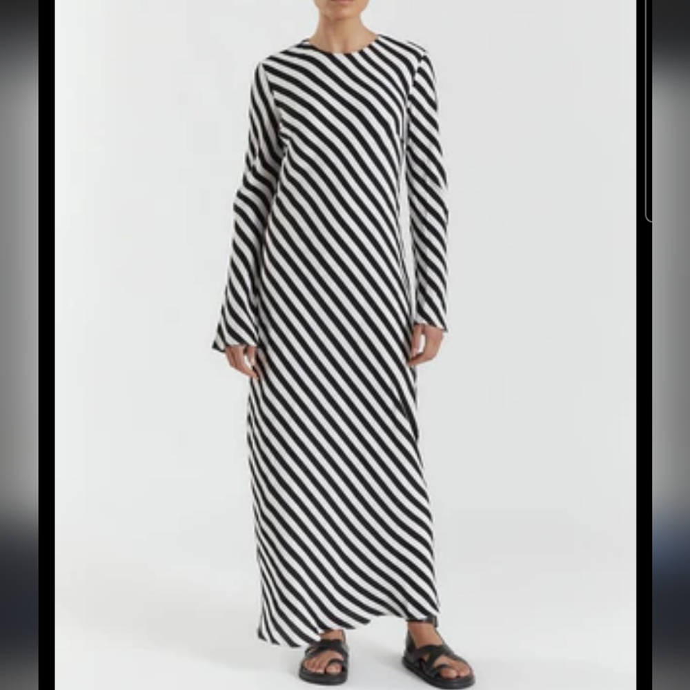 DISSH Black and White Striped Maxi Dress